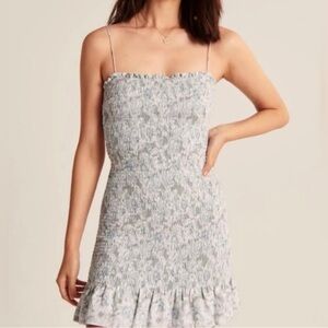 Abercrombie Smocked Blue White Floral Mini Dress Open Back Ruffle Hem